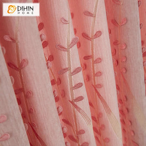 DIHIN HOME Pastoral High Quality Pink Embroidered Curtains,Blackout Curtains Grommet Window Curtain for Living Room ,52x84-inch,1 Panel