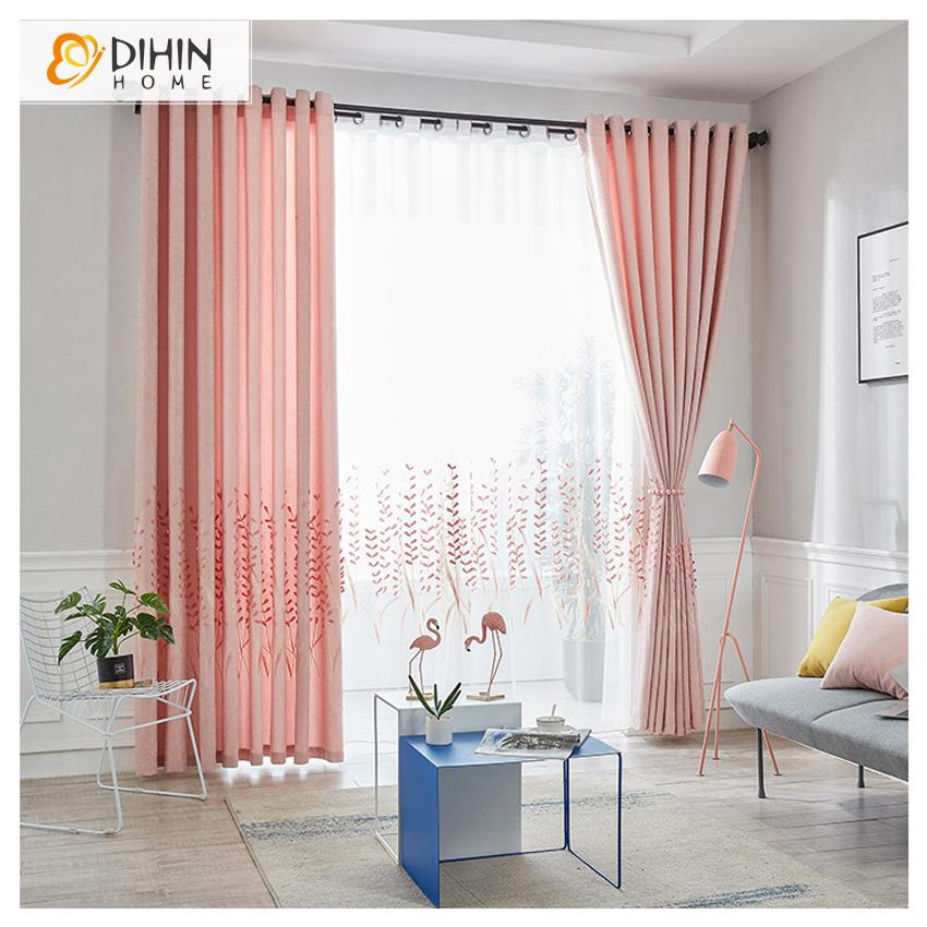 DIHIN HOME Pastoral High Quality Pink Embroidered Curtains,Blackout Curtains Grommet Window Curtain for Living Room ,52x84-inch,1 Panel