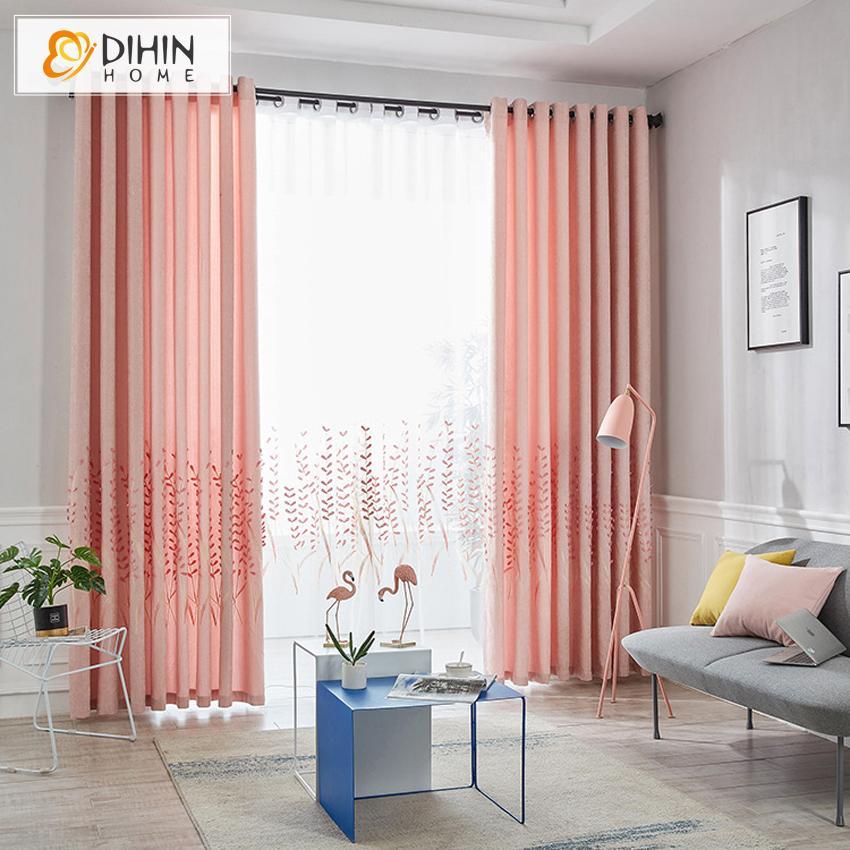 DIHIN HOME Pastoral High Quality Pink Embroidered Curtains,Blackout Curtains Grommet Window Curtain for Living Room ,52x84-inch,1 Panel