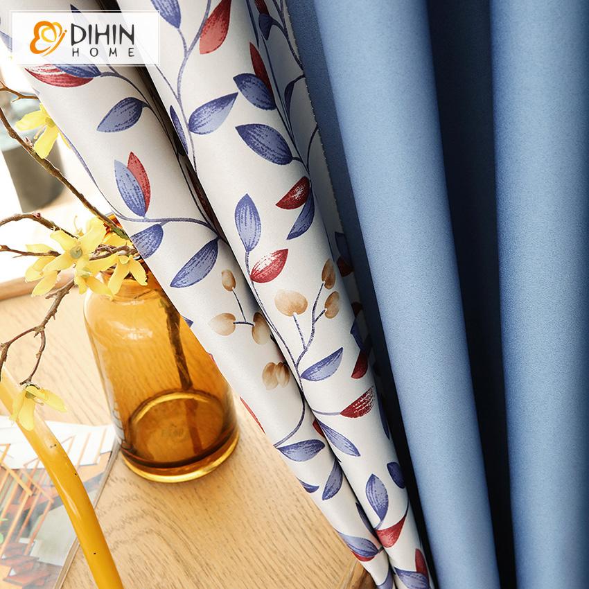 DIHIN HOME Pastoral High Quality Spliced Leaves Printed,Blackout Grommet Window Curtain for Living Room ,52x63-inch,1 Panel