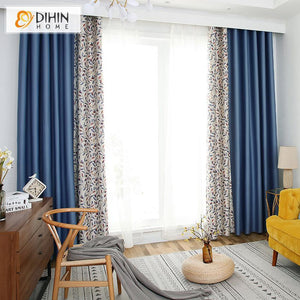 DIHIN HOME Pastoral High Quality Spliced Leaves Printed,Blackout Grommet Window Curtain for Living Room ,52x63-inch,1 Panel