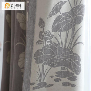 DIHIN HOME Pastoral Jacquard Lotus Blackout Curtain,Blackout Grommet Window Curtain for Living Room ,52x63-inch,1 Panel