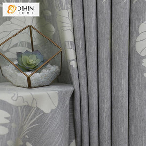 DIHIN HOME Pastoral Jacquard Lotus Blackout Curtain,Blackout Grommet Window Curtain for Living Room ,52x63-inch,1 Panel