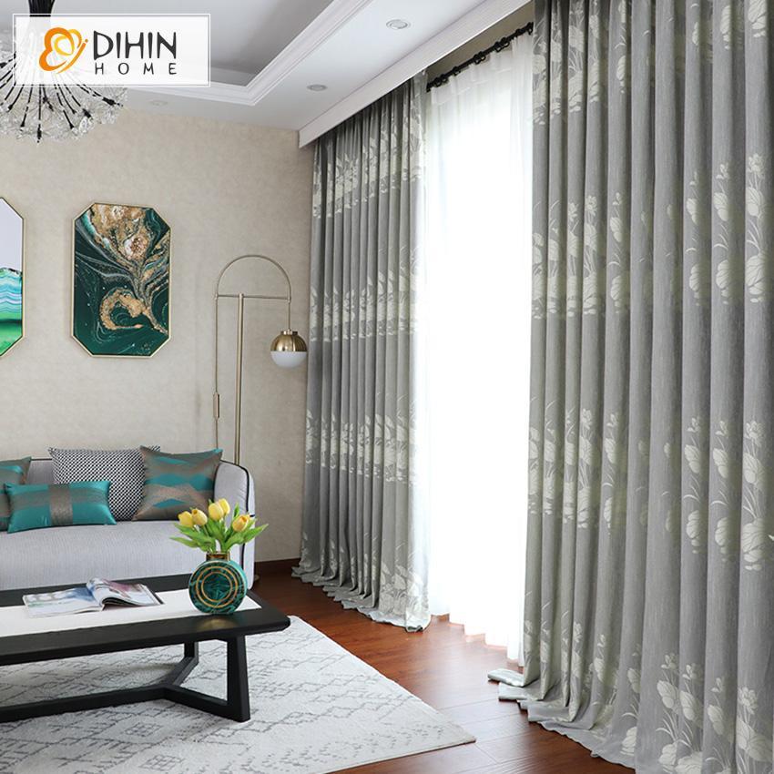 DIHIN HOME Pastoral Jacquard Lotus Blackout Curtain,Blackout Grommet Window Curtain for Living Room ,52x63-inch,1 Panel