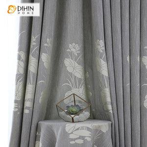 DIHIN HOME Pastoral Jacquard Lotus Blackout Curtain,Blackout Grommet Window Curtain for Living Room ,52x63-inch,1 Panel