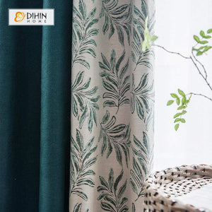 DIHINHOME Home Textile Pastoral Curtain DIHIN HOME Pastoral Leaf Spliced Curtains，Blackout Grommet Window Curtain for Living Room ,52x63-inch,1 Panel