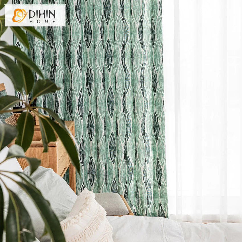 DIHINHOME Home Textile Pastoral Curtain DIHIN HOME Pastoral Leaves Printed,Blackout Grommet Window Curtain for Living Room,1 Panel