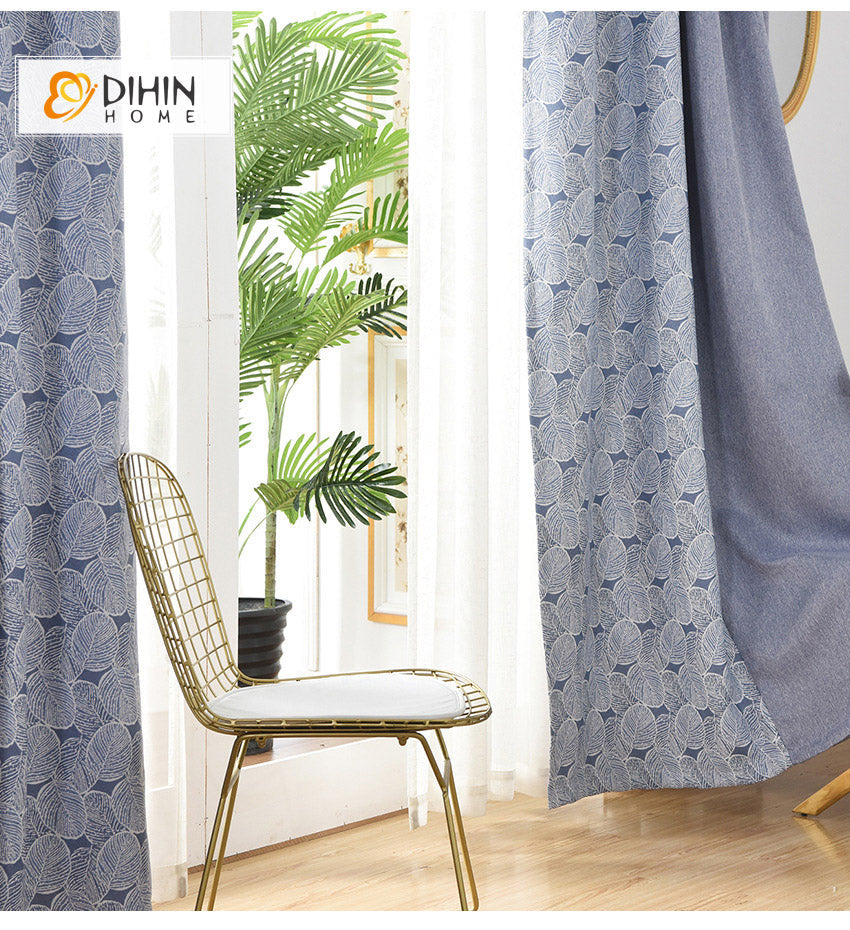 DIHINHOME Home Textile Pastoral Curtain DIHIN HOME Pastoral Leaves Printed,Blackout Grommet Window Curtain for Living Room ,52x63-inch,1 Panel