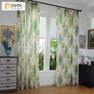 DIHINHOME Home Textile Pastoral Curtain DIHIN HOME Pastoral Leaves Printed Blackout Grommet Window Curtain for Living Room ,52x63-inch,1 Panel
