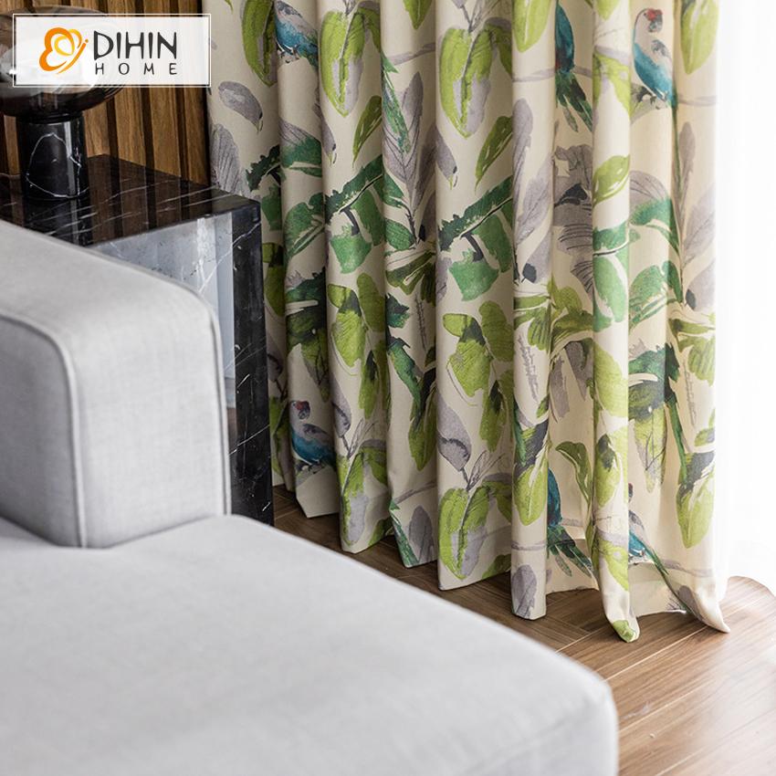 DIHIN HOME Pastoral Leaves Printed Curtains ,Blackout Grommet Window Curtain for Living Room ,52x63-inch,1 Panel