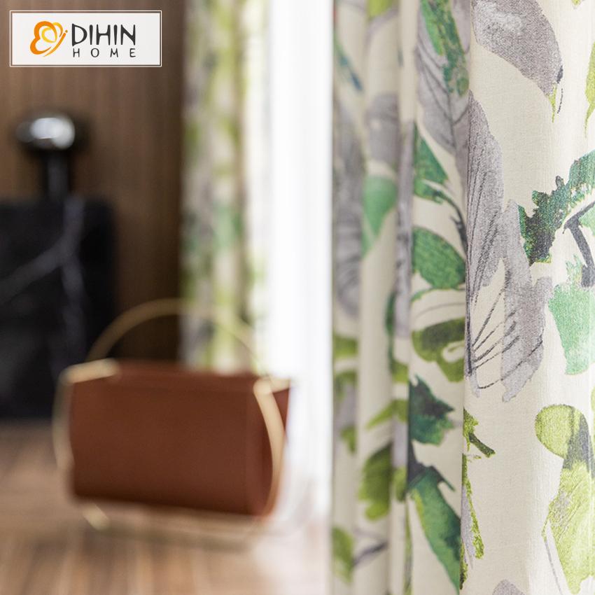 DIHIN HOME Pastoral Leaves Printed Curtains ,Blackout Grommet Window Curtain for Living Room ,52x63-inch,1 Panel