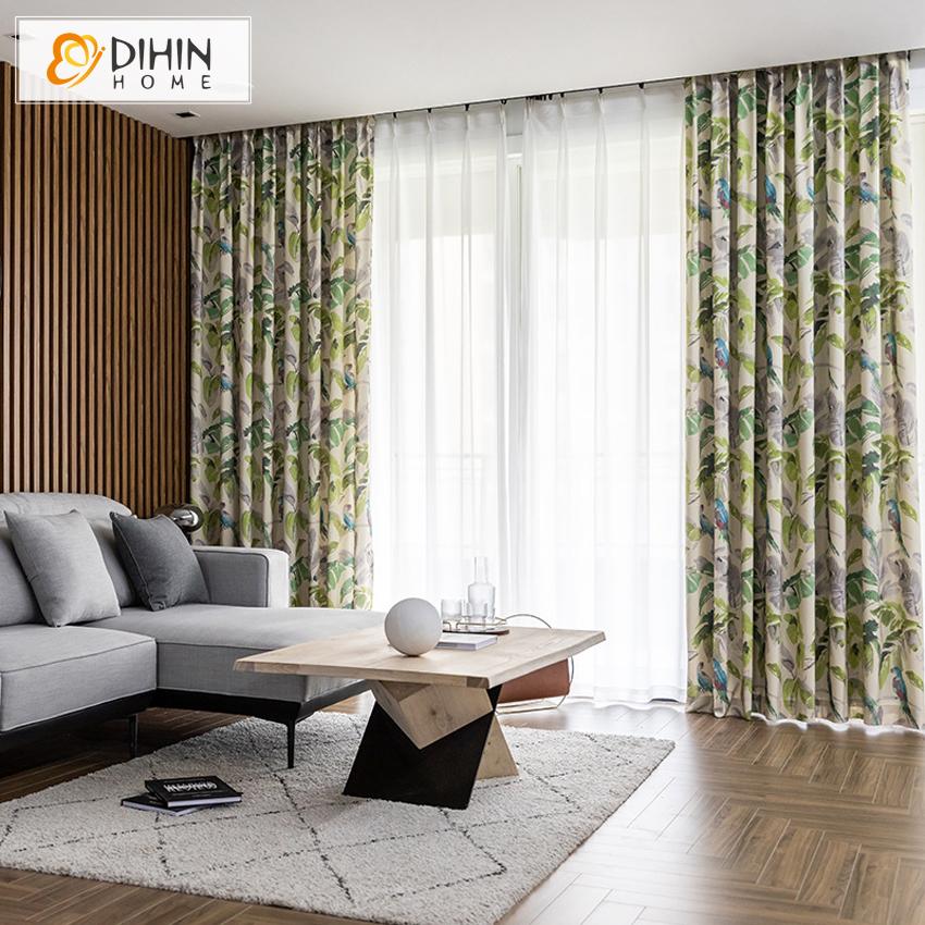 DIHIN HOME Pastoral Leaves Printed Curtains ,Blackout Grommet Window Curtain for Living Room ,52x63-inch,1 Panel