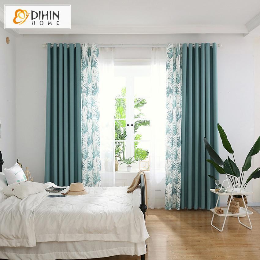 DIHIN HOME Pastoral Leaves Spliced Curtains，Blackout Grommet Window Curtain for Living Room ,52x63-inch,1 Panel