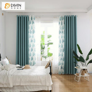 DIHIN HOME Pastoral Leaves Spliced Curtains，Blackout Grommet Window Curtain for Living Room ,52x63-inch,1 Panel