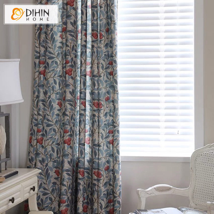 DIHINHOME Home Textile Pastoral Curtain DIHIN HOME Pastoral Natural Cotton Linen Printed,Blackout Grommet Window Curtain for Living Room ,52x63-inch,1 Panel