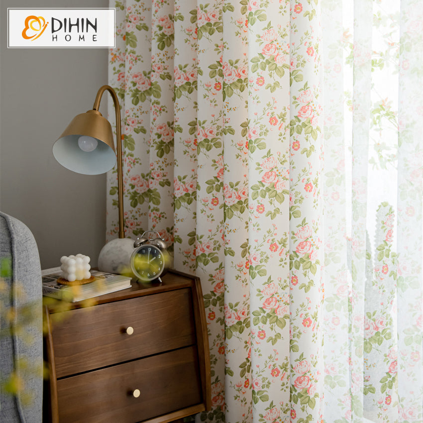 DIHINHOME Home Textile Pastoral Curtain DIHIN HOME Pastoral Natural Floral Printed Curtains,Blackout Grommet Window Curtain for Living Room ,52x63-inch,1 Panel