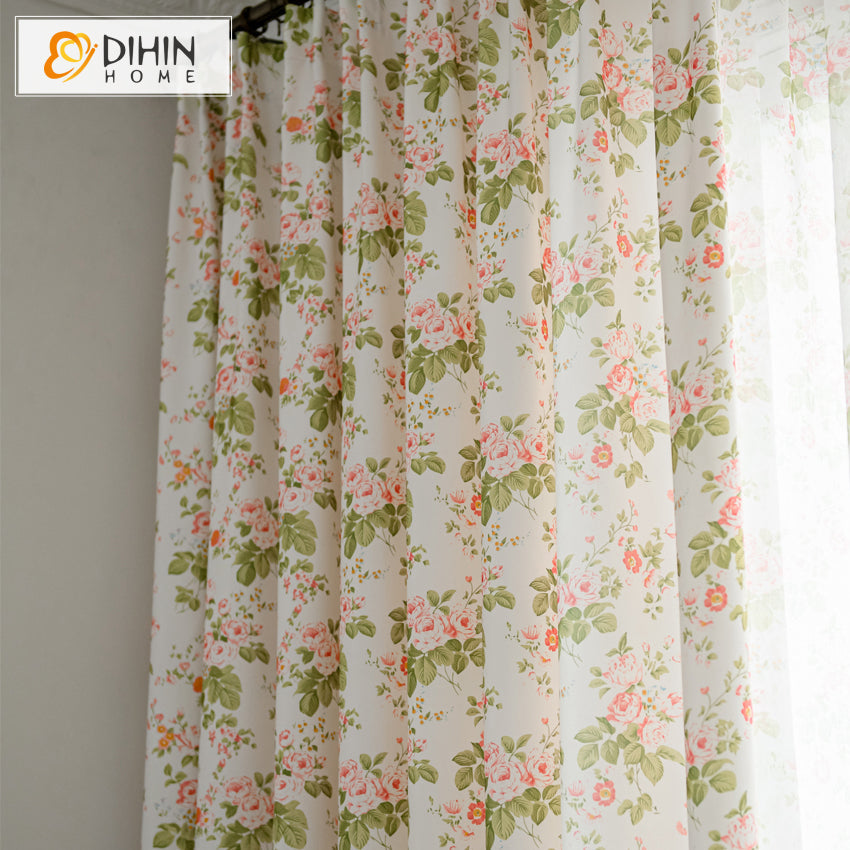 DIHINHOME Home Textile Pastoral Curtain DIHIN HOME Pastoral Natural Floral Printed Curtains,Blackout Grommet Window Curtain for Living Room ,52x63-inch,1 Panel