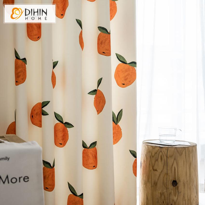 DIHINHOME Home Textile Pastoral Curtain DIHIN HOME Pastoral Natural Fruits Printed,Blackout Grommet Window Curtain for Living Room ,52x63-inch,1 Panel