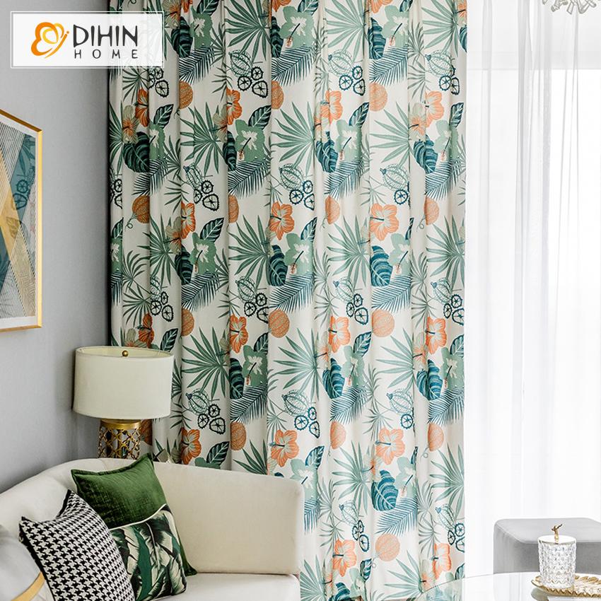 DIHINHOME Home Textile Pastoral Curtain DIHIN HOME Pastoral Natural Leave and Flower Printed,Blackout Grommet Window Curtain for Living Room ,52x63-inch,1 Panel