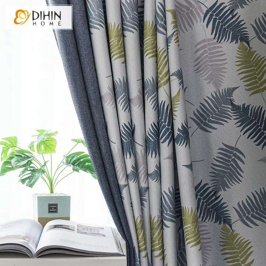 DIHIN HOME Pastoral Natural Leaves Printed,Blackout Grommet Window Curtain for Living Room ,52x63-inch,1 Panel