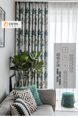 DIHINHOME Home Textile Pastoral Curtain DIHIN HOME Pastoral Natural Leaves Printed Curtain,Blackout Grommet Window Curtain for Living Room,1 Panel