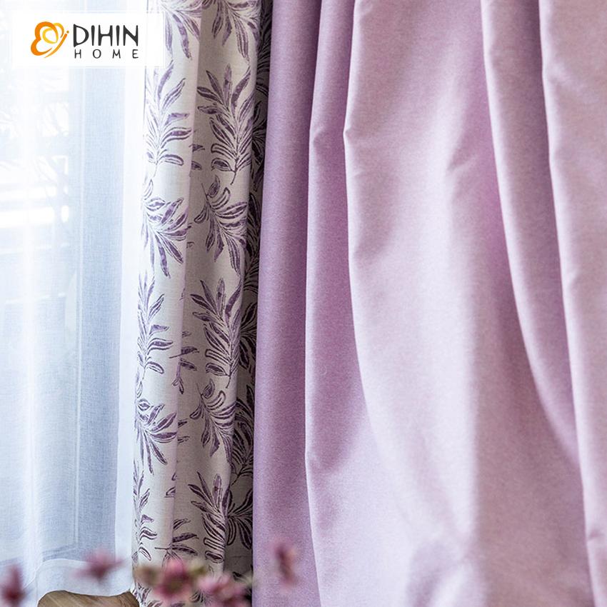 DIHIN HOME Pastoral Natural Pink With Leaves Printed,Blackout Grommet Window Curtain for Living Room ,52x63-inch,1 Panel