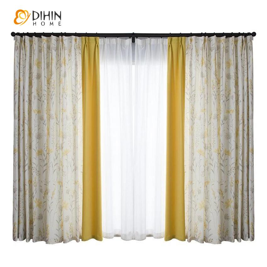 DIHIN HOME Pastoral Natural Plants Printed,Blackout Grommet Window Curtain for Living Room ,52x63-inch,1 Panel
