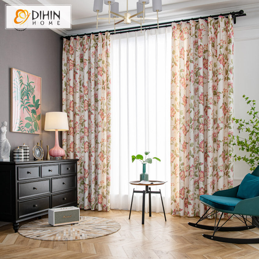 DIHINHOME Home Textile Pastoral Curtain DIHIN HOME Pastoral Nice Flowers Printed,Blackout Grommet Window Curtain for Living Room,1 Panel