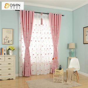 DIHINHOME Home Textile Pastoral Curtain DIHIN HOME Pastoral Pink Color Embroidered Curtains,Blackout Grommet Window Curtain for Living Room ,52x63-inch,1 Panel