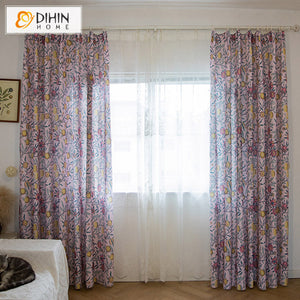 DIHINHOME Home Textile Pastoral Curtain DIHIN HOME Pastoral Pink Color Lemon Trees Printed,Blackout Grommet Window Curtain for Living Room ,52x63-inch,1 Panel