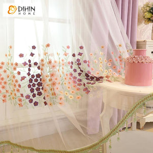 DIHIN HOME Pastoral Pink Color Luxury Embroidered,Blackout Grommet Window Curtain for Living Room ,52x63-inch,1 Panel