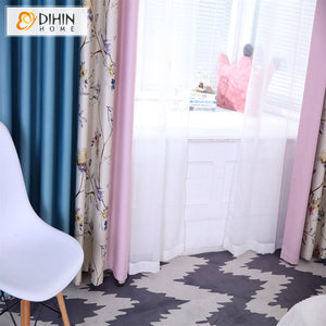 DIHINHOME Home Textile Pastoral Curtain DIHIN HOME Pastoral Pink Flowers Printed,High Blackout Grommet Window Curtain for Living Room