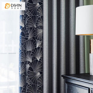 DIHIN HOME Pastoral Plant Printed Spliced Curtains，Blackout Grommet Window Curtain for Living Room ,52x63-inch,1 Panel