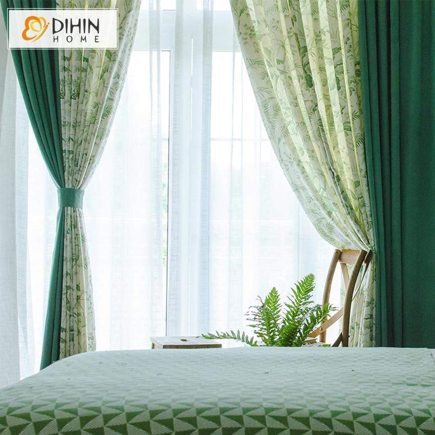 DIHINHOME Home Textile Pastoral Curtain DIHIN HOME Pastoral Plant Spliced Curtains，Blackout Grommet Window Curtain for Living Room ,52x63-inch,1 Panel