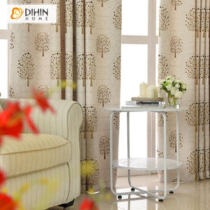 DIHIN HOME Pastoral Plant Tree Emboridered Curtains ,Blackout Grommet Window Curtain for Living Room ,52x63-inch,1 Panel