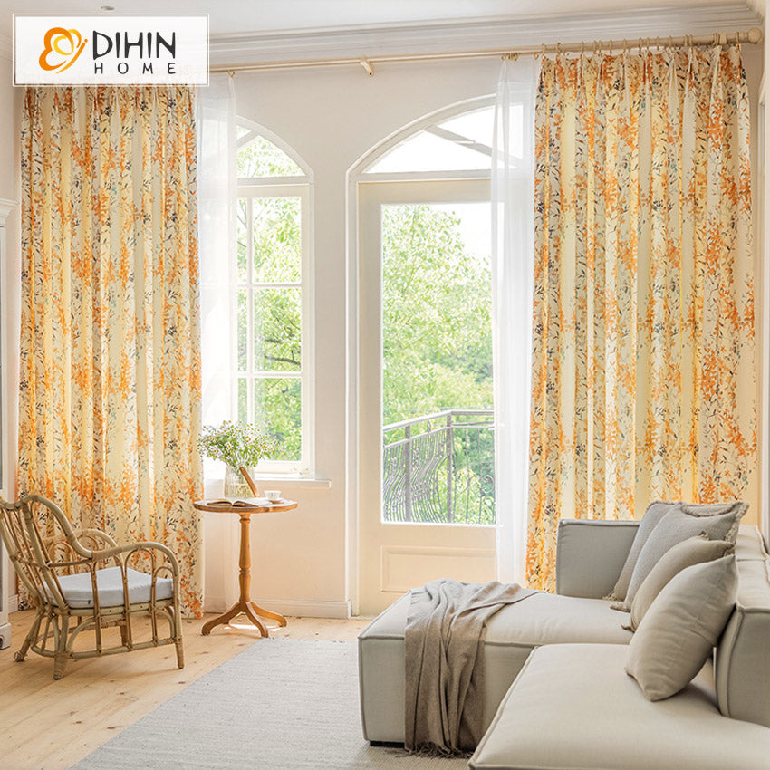 DIHINHOME Home Textile Pastoral Curtain DIHIN HOME Pastoral Plants Printed,Blackout Grommet Window Curtain for Living Room,1 Panel