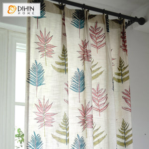 DIHINHOME Home Textile Pastoral Curtain DIHIN HOME Pastoral Plants Printed Blackout Grommet Window Curtain for Living Room ,52x63-inch,1 Panel