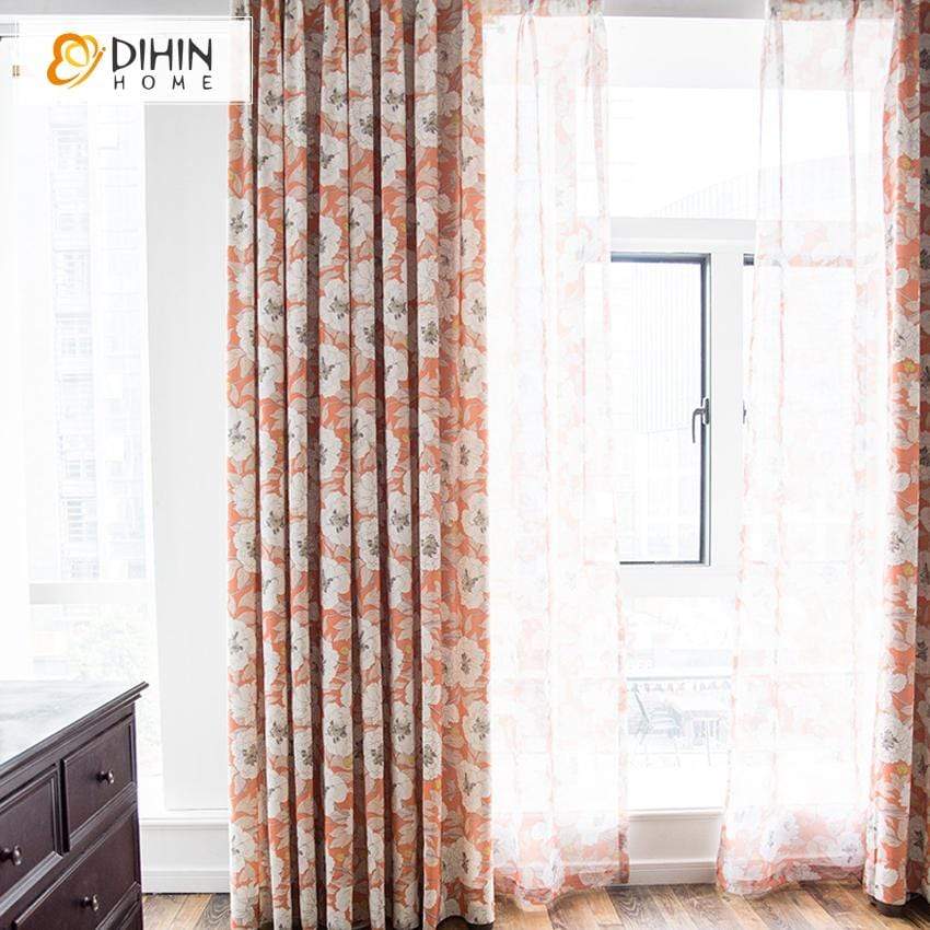 DIHINHOME Home Textile Pastoral Curtain DIHIN HOME Pastoral Printed Floral Curtains ,Blackout Grommet Window Curtain for Living Room ,52x63-inch,1 Panel