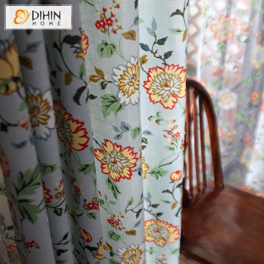 DIHIN HOME Pastoral Printed Flowers,Blackout Curtains Grommet Window Curtain for Living Room ,52x63-inch,1 Panel