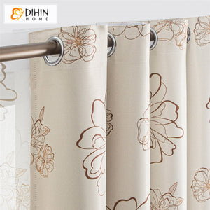 DIHINHOME Home Textile Pastoral Curtain DIHIN HOME Pastoral Printed Flowers,Blackout Grommet Window Curtain for Living Room,1 Panel