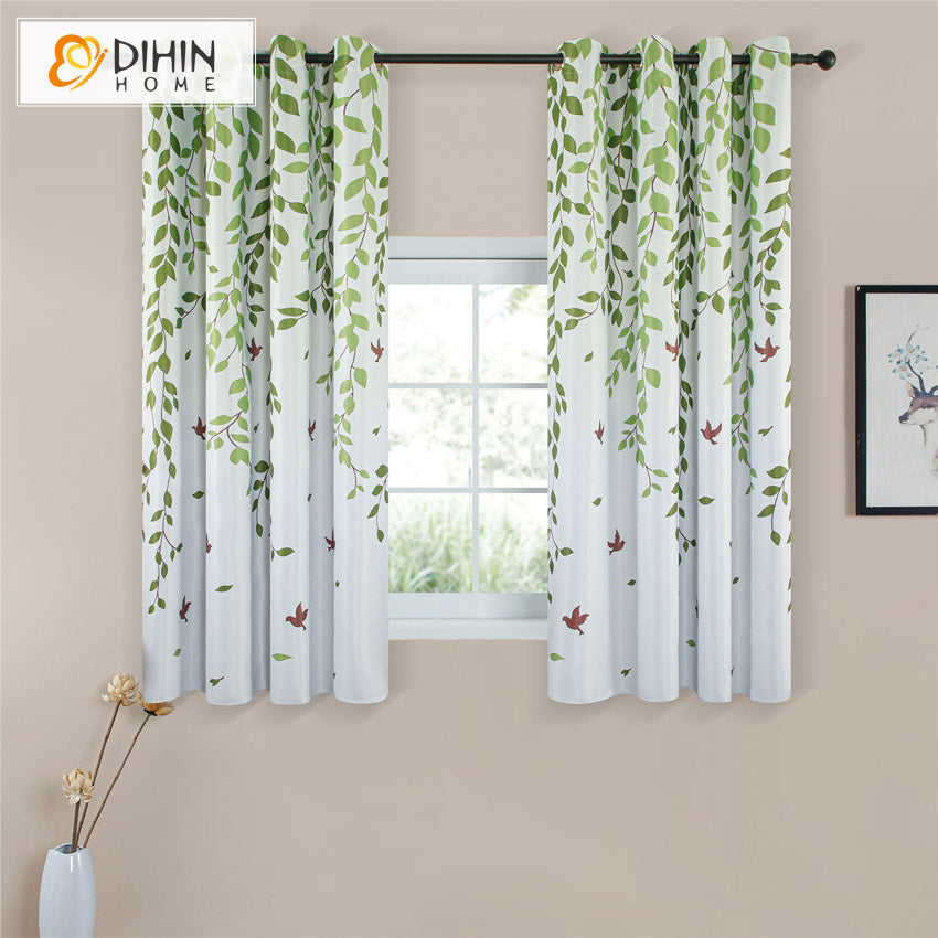DIHINHOME Home Textile Pastoral Curtain DIHIN HOME Pastoral Printed Green Branches,Blackout Grommet Window Curtain for Living Room,1 Panel