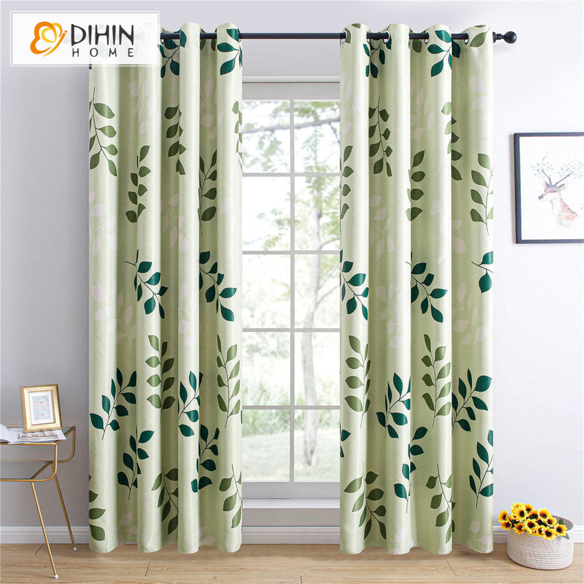 DIHINHOME Home Textile Pastoral Curtain DIHIN HOME Pastoral Printed Green Leaves,Blackout Grommet Window Curtain for Living Room,1 Panel