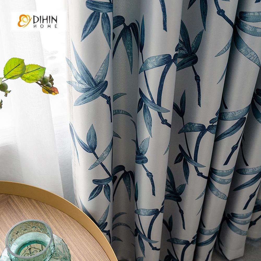 DIHINHOME Home Textile Pastoral Curtain DIHIN HOME Pastoral Printed Leaves Curtains，Blackout Grommet Window Curtain for Living Room ,52x63-inch,1 Panel