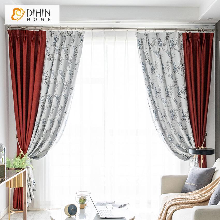 DIHINHOME Home Textile Pastoral Curtain DIHIN HOME Pastoral Printed Spliced Curtains，Blackout Grommet Window Curtain for Living Room ,52x63-inch,1 Panel