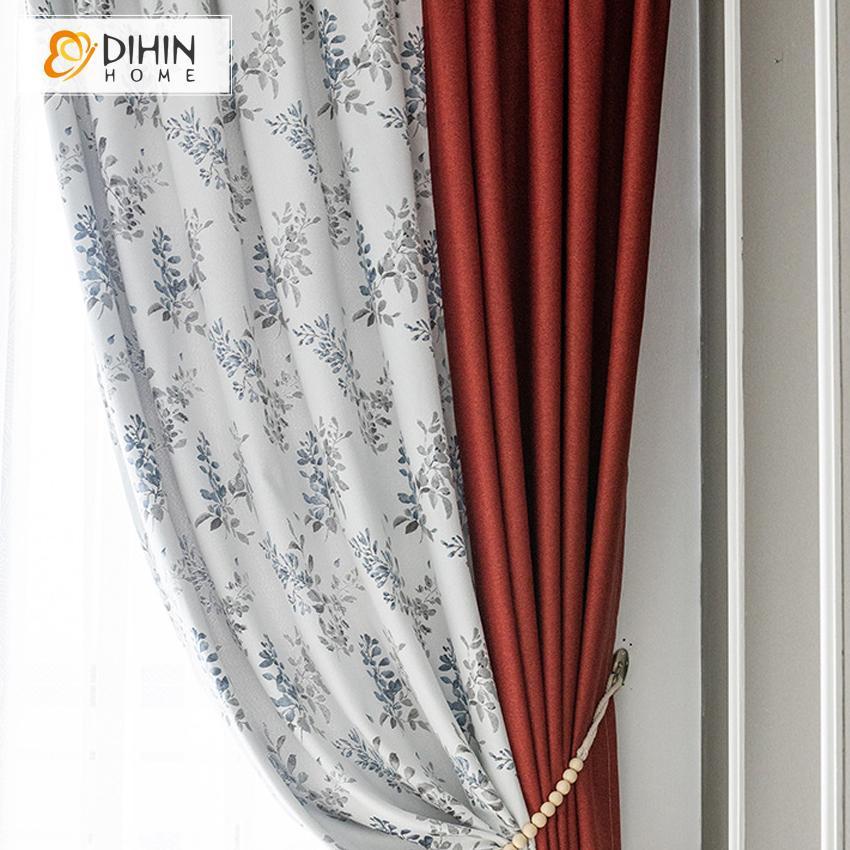 DIHINHOME Home Textile Pastoral Curtain DIHIN HOME Pastoral Printed Spliced Curtains，Blackout Grommet Window Curtain for Living Room ,52x63-inch,1 Panel