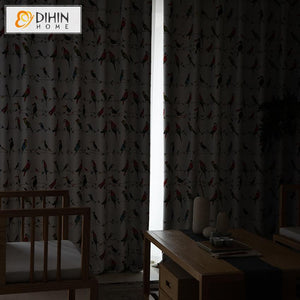 DIHIN HOME Pastoral Printing Birds Blackout Curtains ,Blackout Grommet Window Curtain for Living Room ,52x63-inch,1 Panel