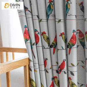 DIHIN HOME Pastoral Printing Birds Blackout Curtains ,Blackout Grommet Window Curtain for Living Room ,52x63-inch,1 Panel