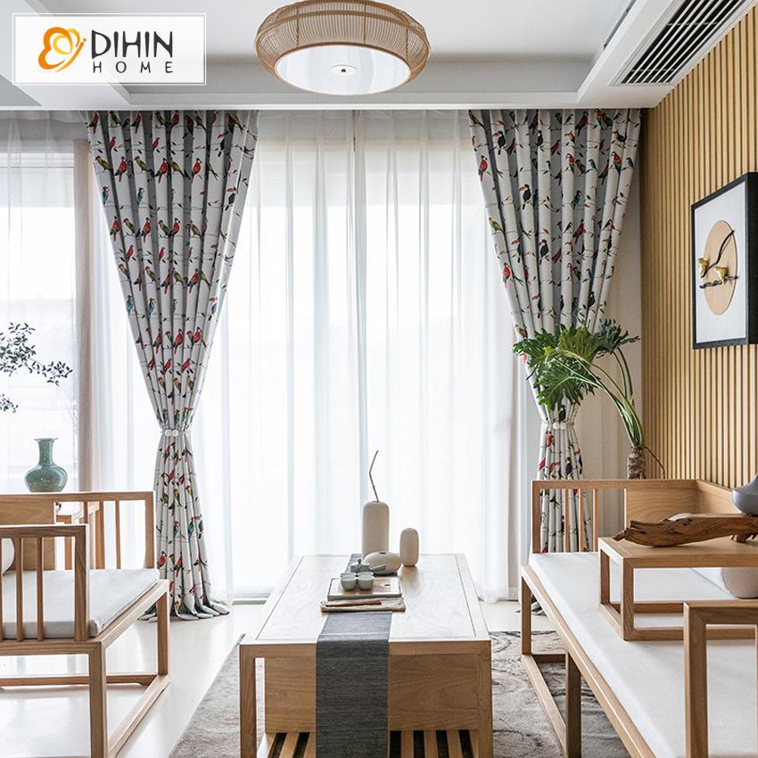 DIHIN HOME Pastoral Printing Birds Blackout Curtains ,Blackout Grommet Window Curtain for Living Room ,52x63-inch,1 Panel