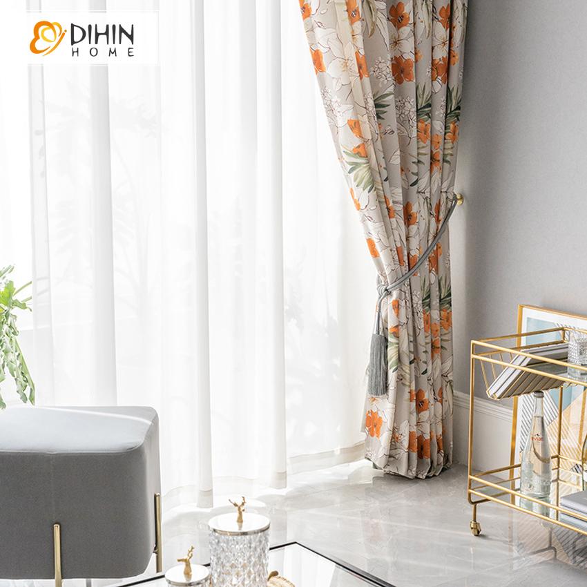 DIHIN HOME Pastoral Printing Flowers Blackout Curtains ,Blackout Grommet Window Curtain for Living Room ,52x63-inch,1 Panel