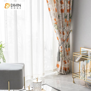 DIHINHOME Home Textile Pastoral Curtain DIHIN HOME Pastoral Printing Flowers Blackout Curtains ,Blackout Grommet Window Curtain for Living Room ,52x63-inch,1 Panel Roman Shades Window Curtains Curtains Window Blinds Curtains Drapes